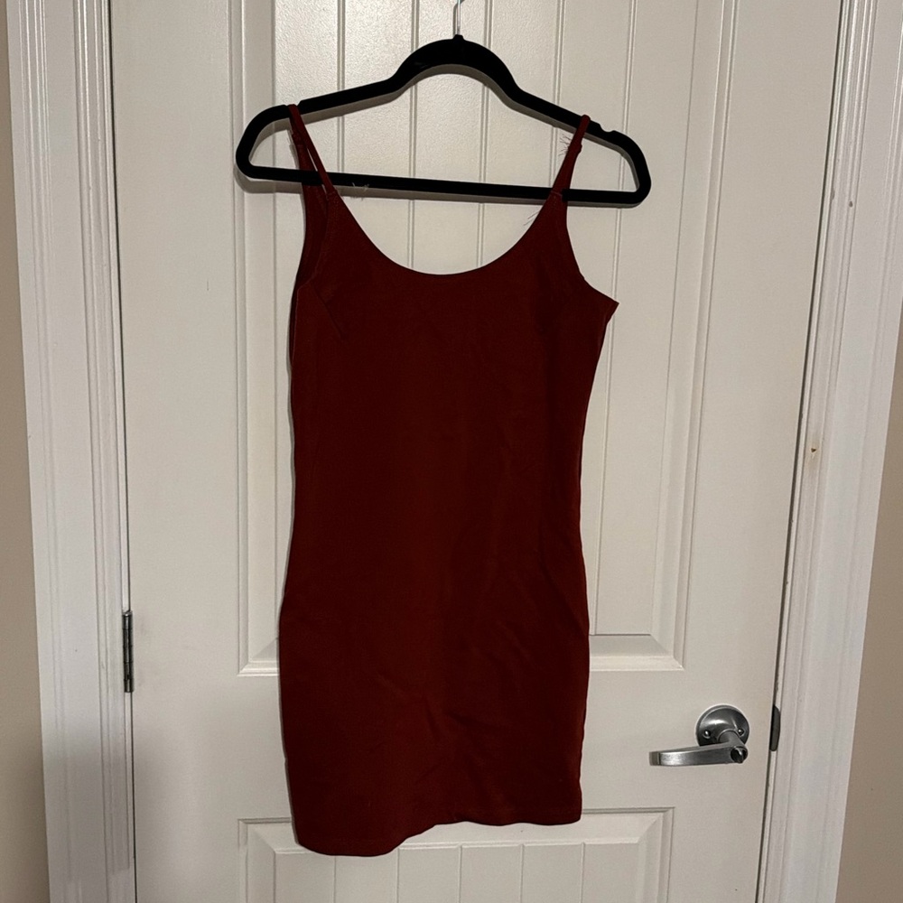 Simple Spaghetti Strap Bodycon Dress - Deep Burgundy